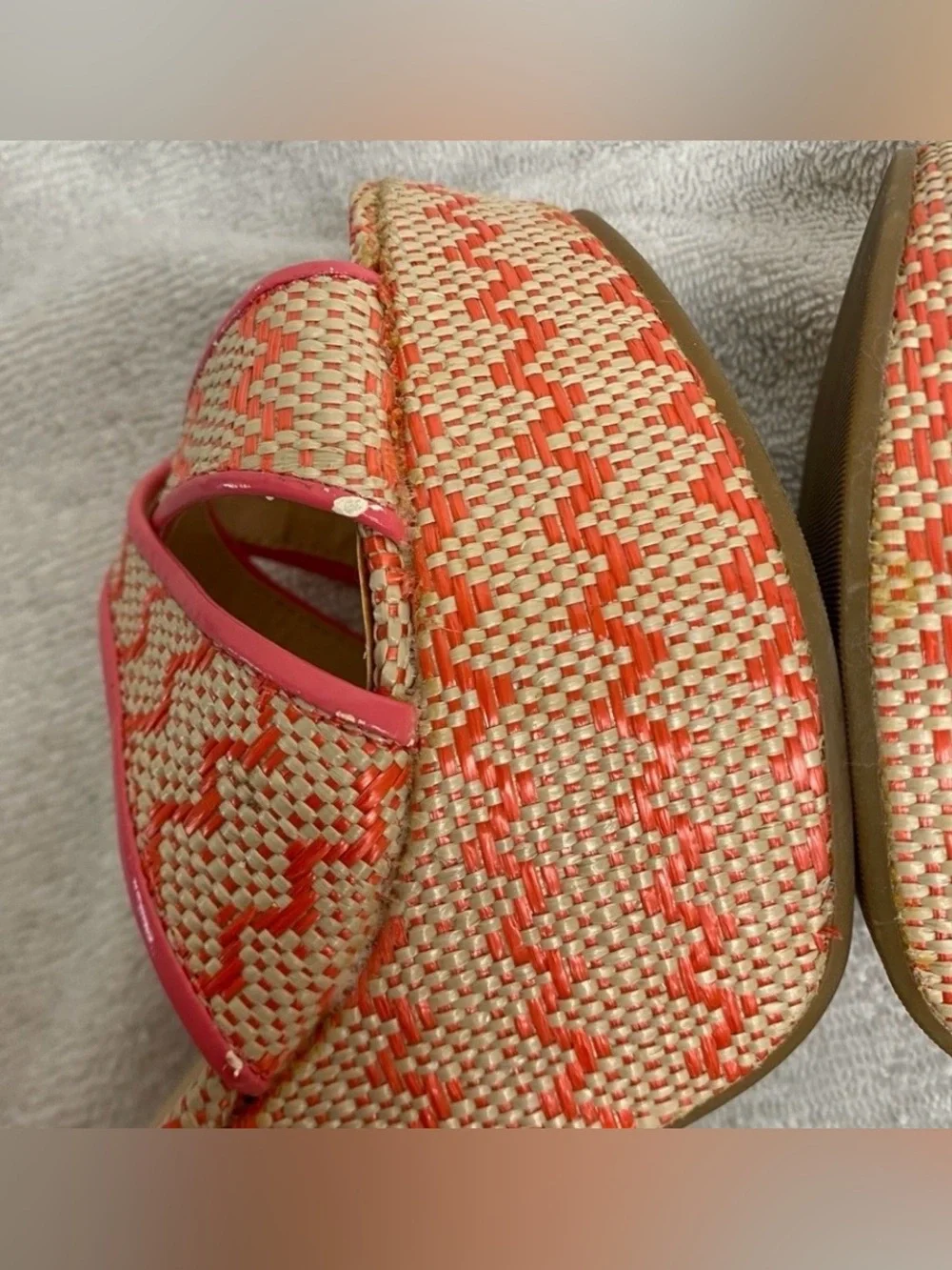 Madden Girl Tan Bright Pink Rattan Strappy Platform Chunky Heel Sandals Size 7.5